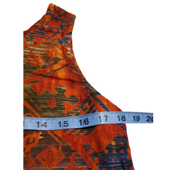 Rum Reggae Island Pattern Button Up Tank Top Women's Small S Orange Multi-color - Picture 6 of 7